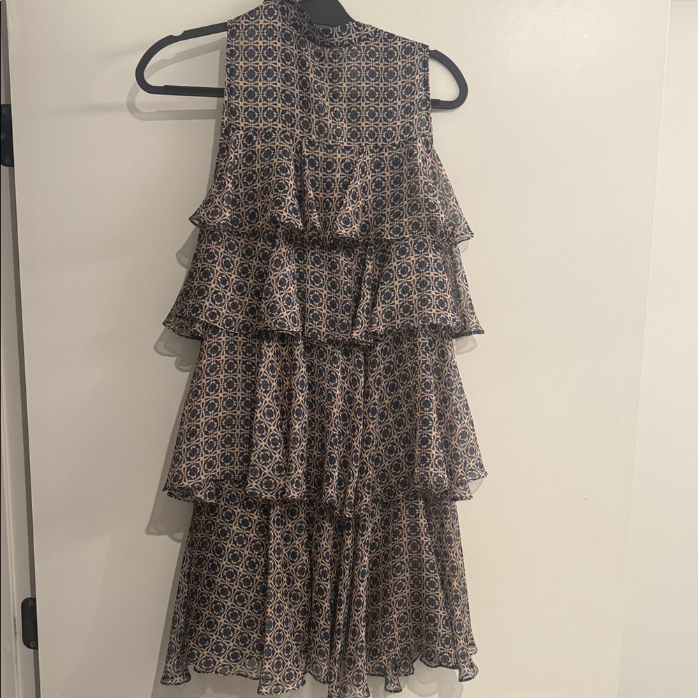 Misa Los Angeles Navy and Tan Patterned Women's Dress - Picture 4 of 4